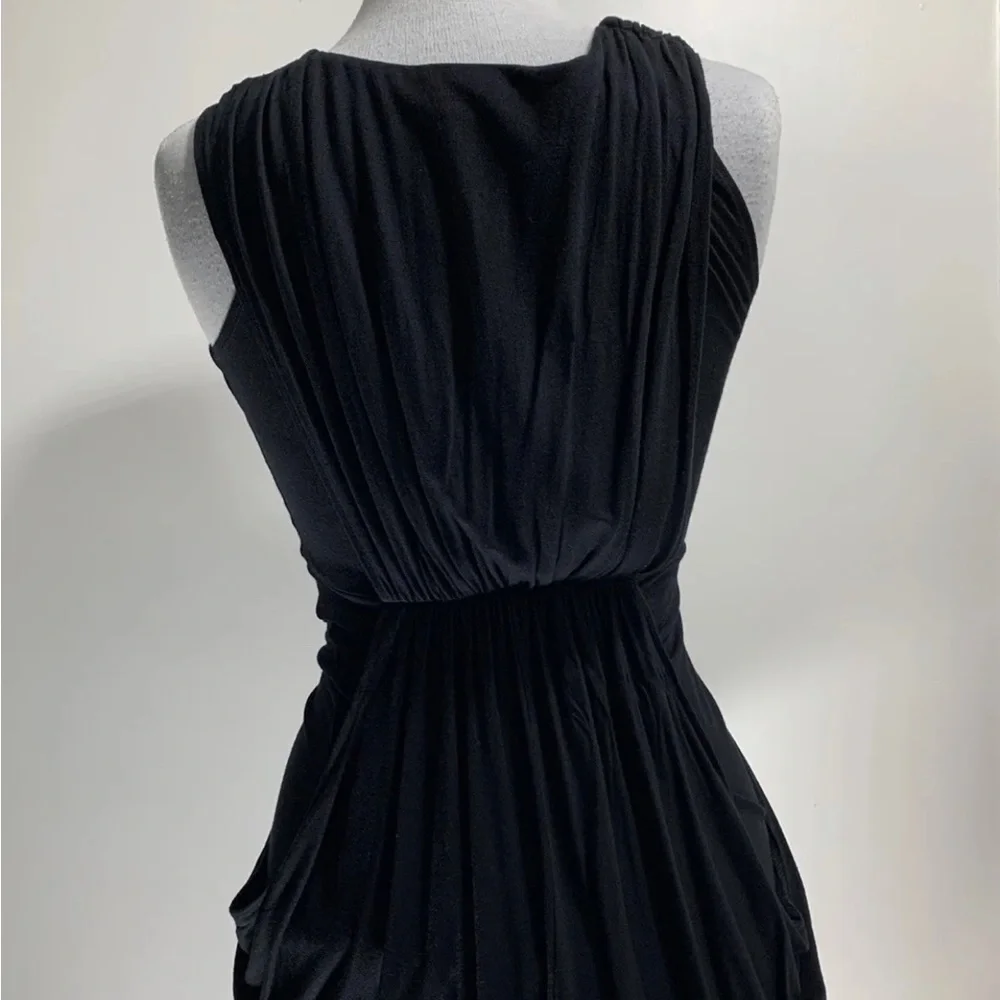 Dorothy Perkins Black Dress Sleeveless Draped Waterfall Knee Length Stretch UK 8 - Picture 12 of 12